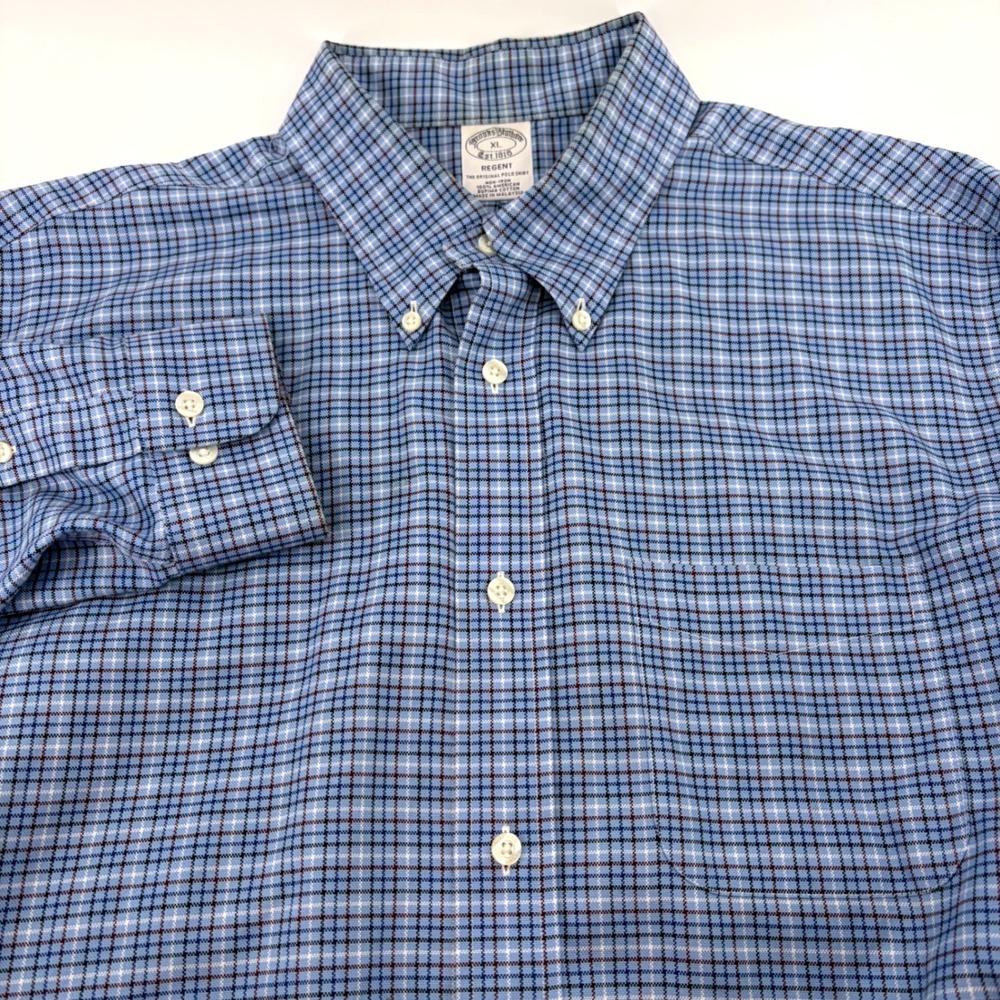 Brooks Brothers Regent Non-Iron Shirt Mens XL Blue Plaid Supima Cotton Button